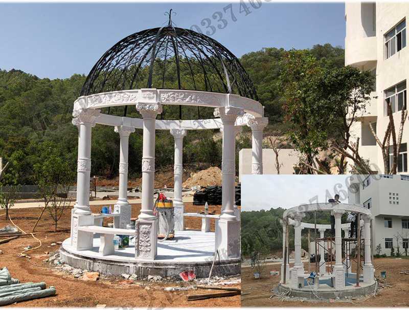 石雕涼亭案例，景觀涼亭怎樣安裝，石雕涼亭定制工廠