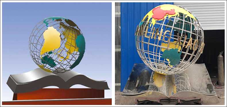 不銹鋼地球，景觀地球雕塑，學(xué)校地球儀擺件