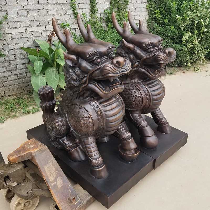 銅麒麟雕塑，銅麒麟擺件，鎮宅風水麒麟