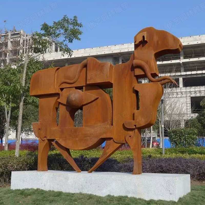 耐候鋼雕塑,抽象牛耐候鋼擺件